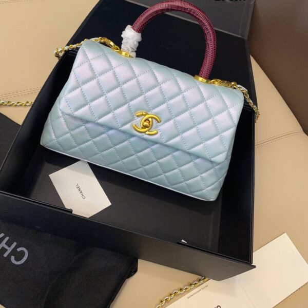 Chanel Metallic Caviar Quilted Mini Coco Handle Flap Light Blue