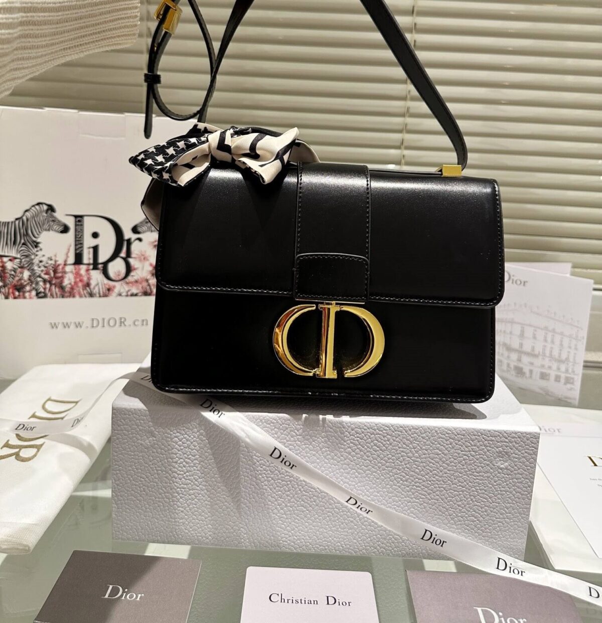 Dior Black Crossbody Leather Montaigne Shoulder Bag