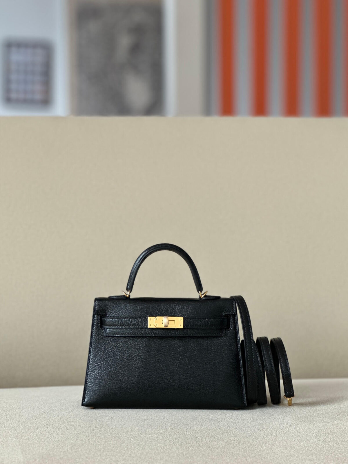 Hermes Mini Kelly Black Epsom GHW Y Stamp