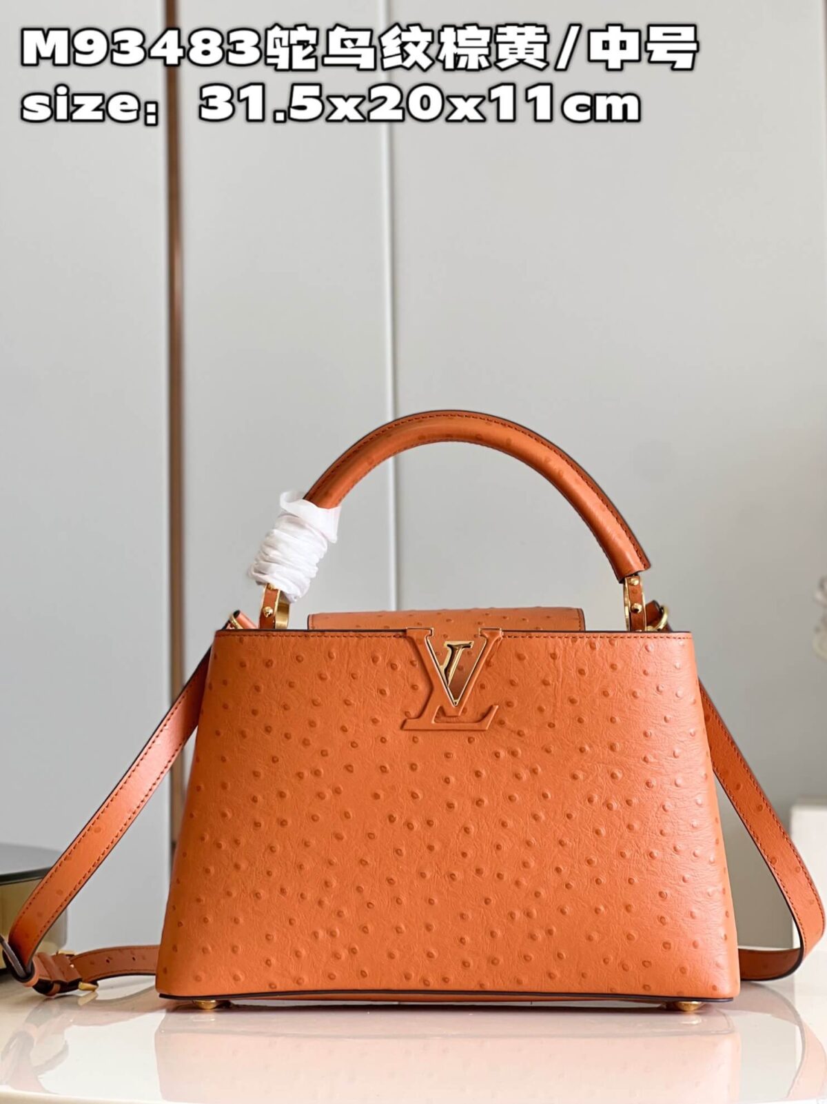 Louis Vuitton Tan Ostrich Leather Capucines PM Bag