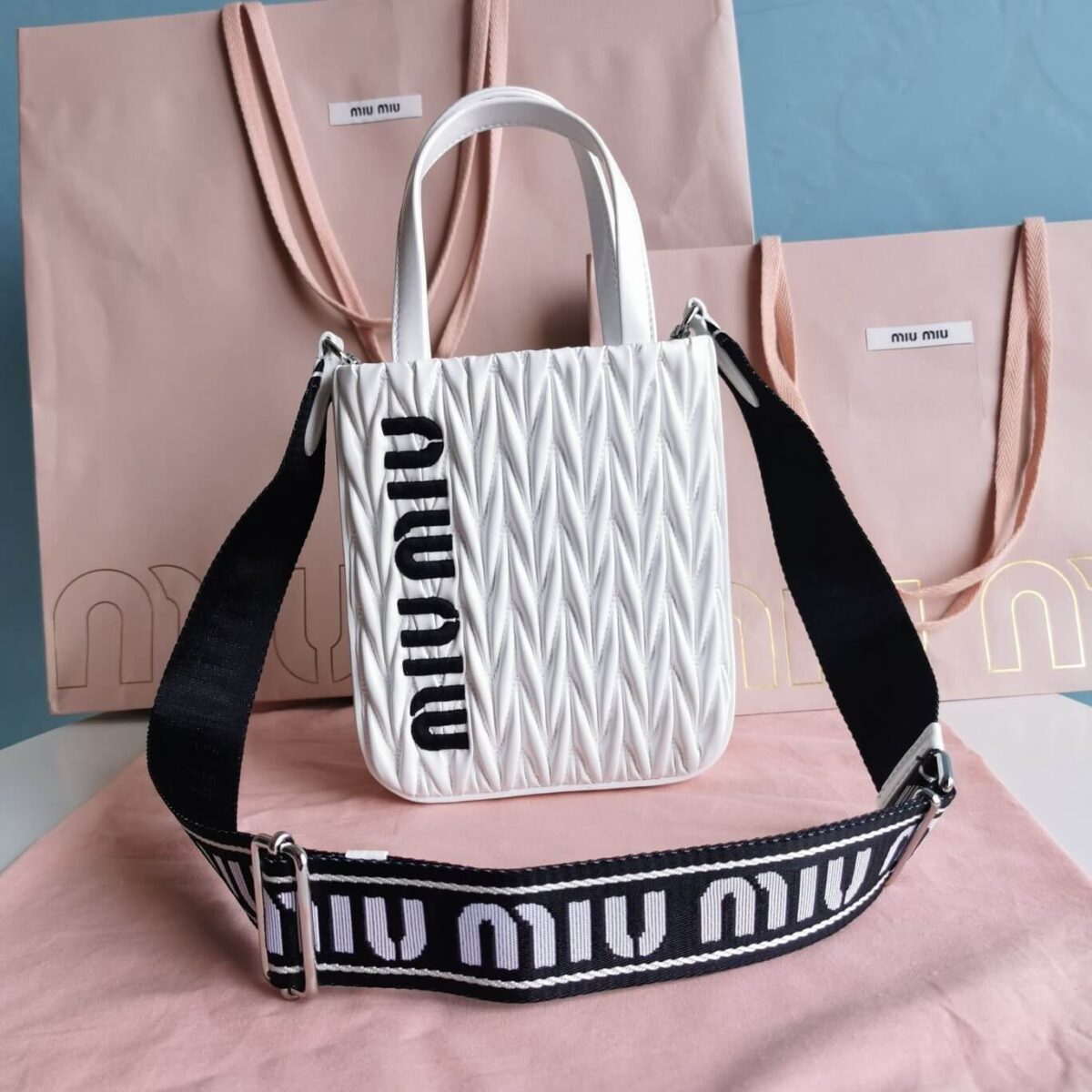 Miu Miu Top-handle Logo Detailed Tote Chain Shoulder Bag