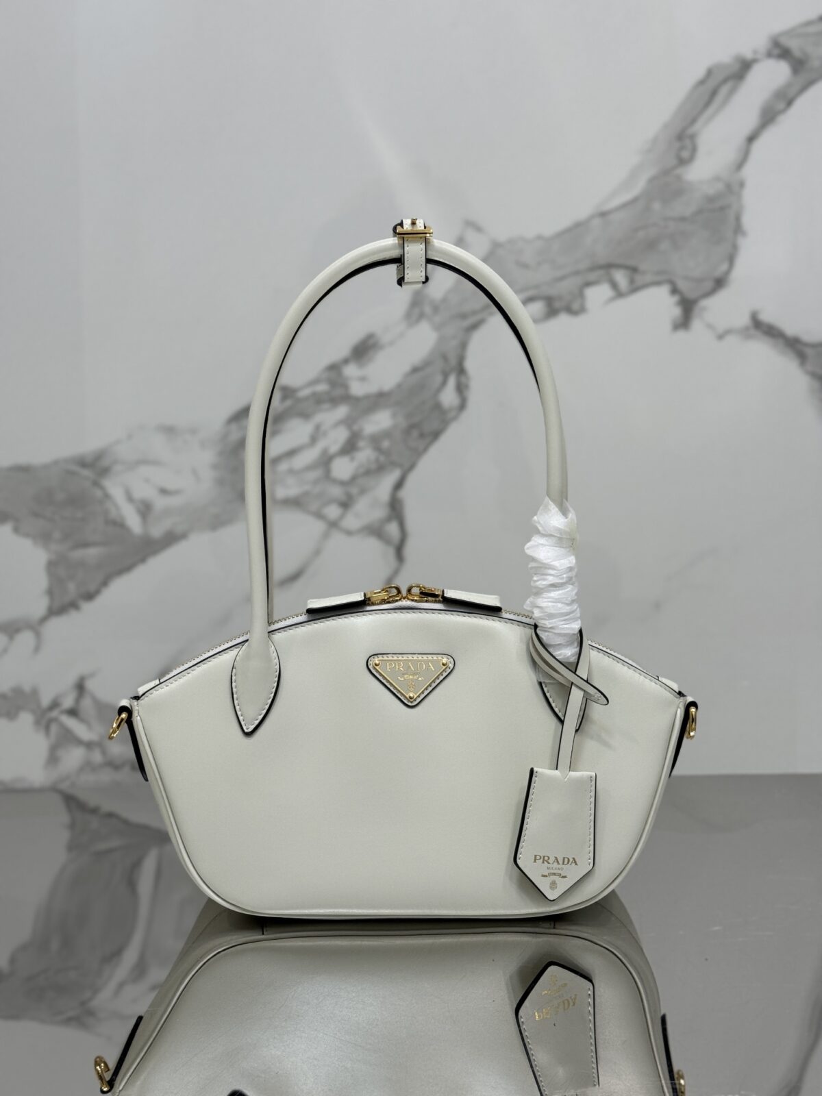 Prada City Flap Leather White Shoulder Bag