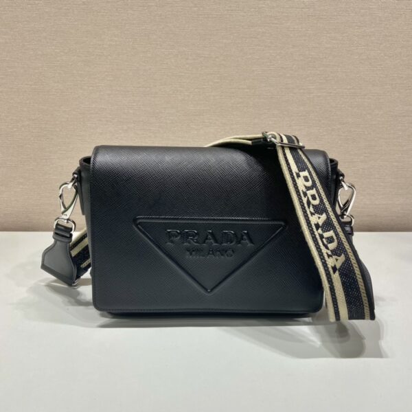 Prada Saffiano Leather Shoulder Bag with Sleek-Black