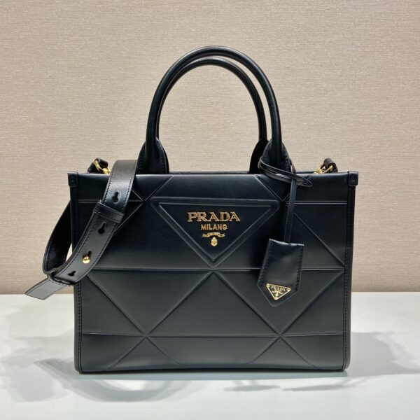 Prada Women Mini Symbole Leather Bag with Stitching-Black