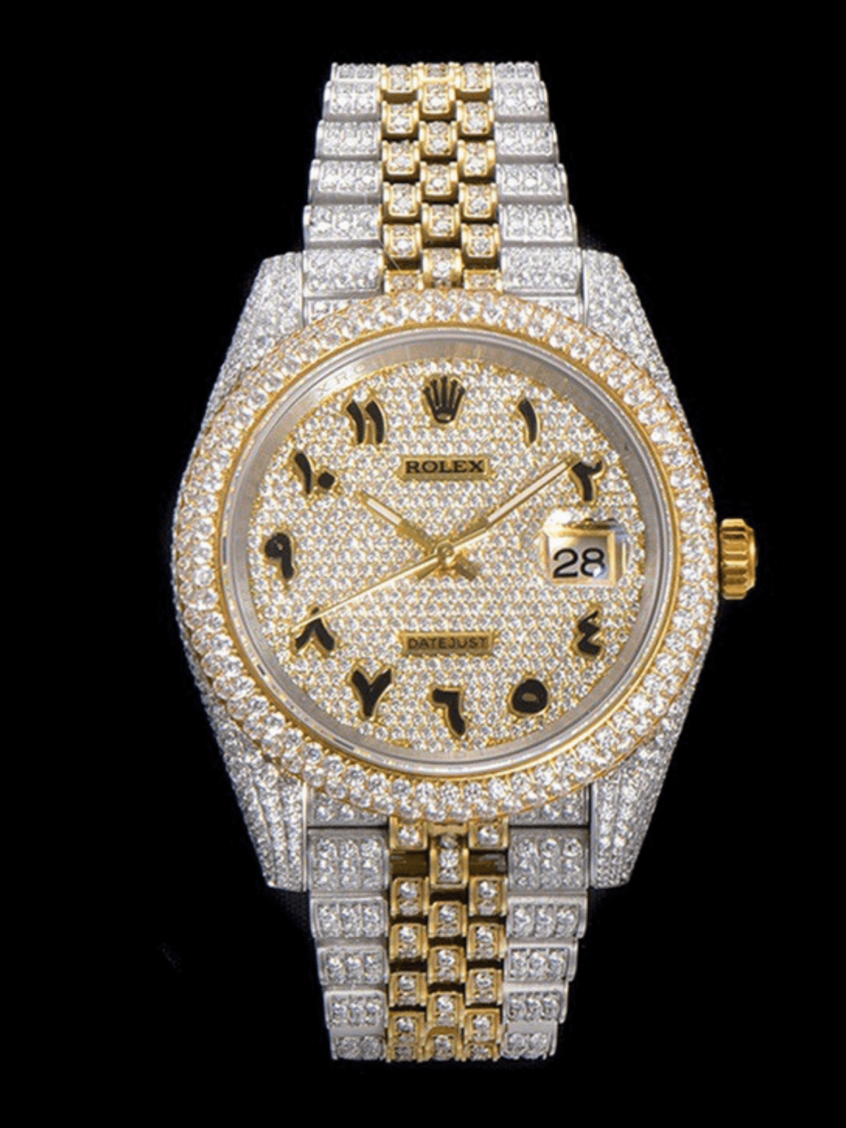 Rolex Iced Out 41mm Date Just Arabic Numeral Diamond Watch