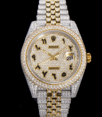 Rolex Iced Out 41mm Date Just Arabic Numeral Diamond Watch