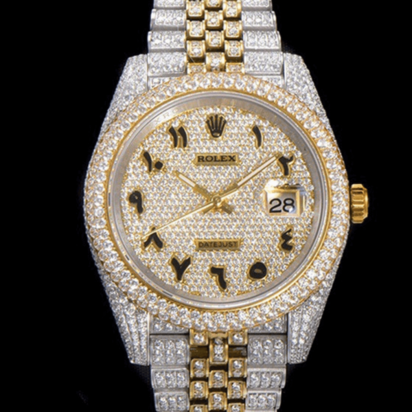 Rolex Iced Out 41mm Date Just Arabic Numeral Diamond Watch