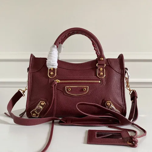 Balenciaga Red Leather Motocross Classic Metallic Edge Mini City Bag