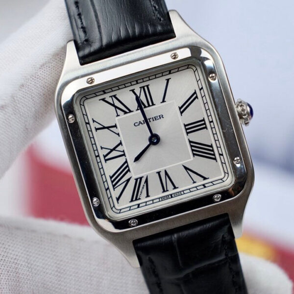 Cartier Santos Dumont Stainless Steel White Dial Simple Leather Watch