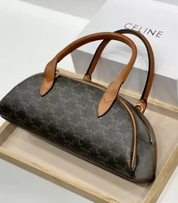 Celine Medium Teckel in Triomphe Canvas and Calfskin Leather Bag