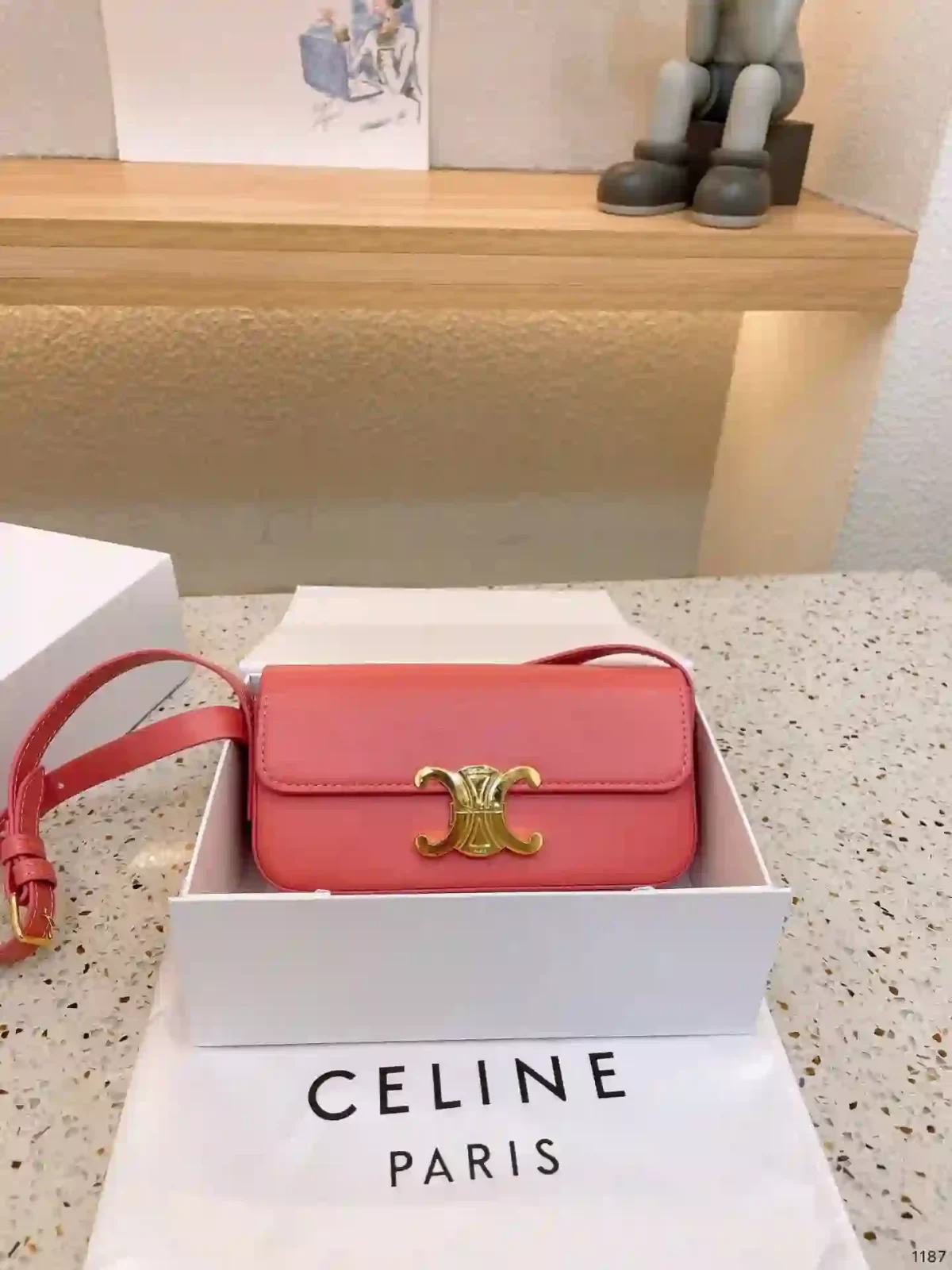 Celine Triomphe In Shiny Calfskin Chain Shoulder Bag