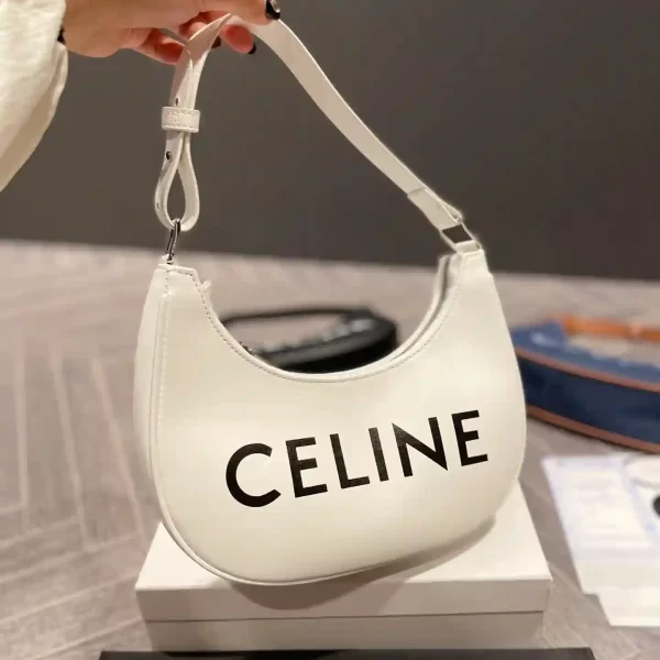 Celine Women Ava Bag in Smooth Calfskin With Celine Print-White