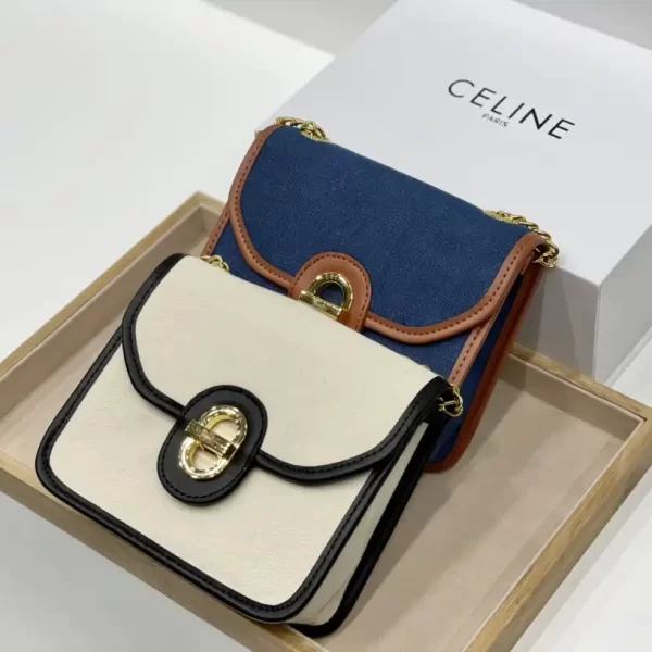 Celine Women Clutch Sulky in Denim and Calfskin Chain Leather Bag