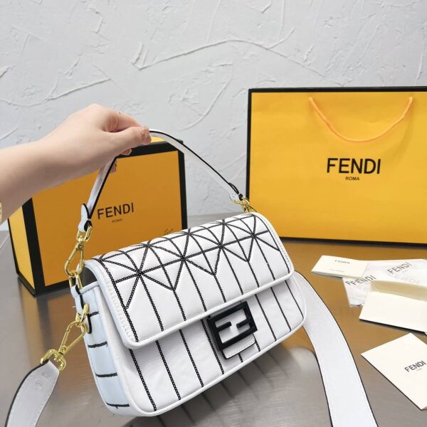 Fendi Baguette Bag In Motif Canvas white black Leather Bag