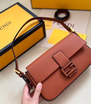 Fendi Baguette Brown Selleria Bag With Oversized Topstitching