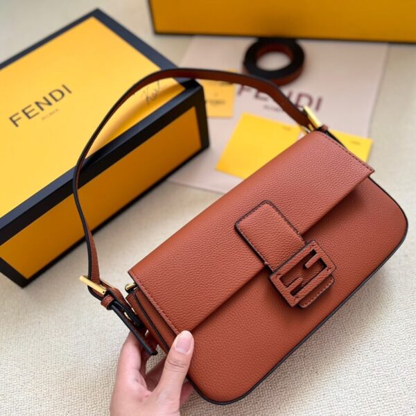 Fendi Baguette Brown Selleria Bag With Oversized Topstitching