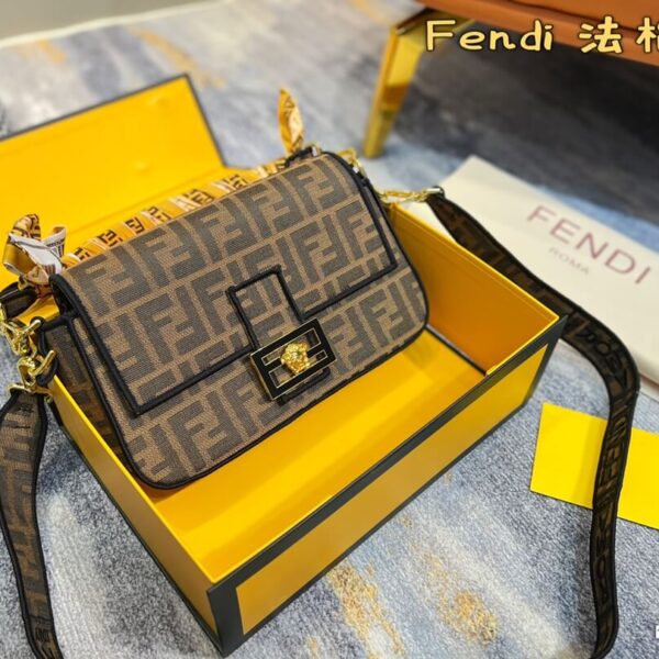 Fendi Baguette Jacquard FF fabric Brown Shoulder Bag