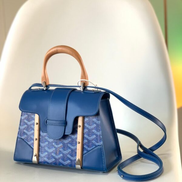 Goyard Structured Saigon Top Blue Handle Bag Coated With Leather