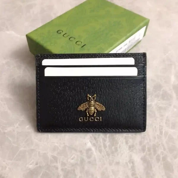 Gucci Black Textured Leather Animalier Card Holder Wallet