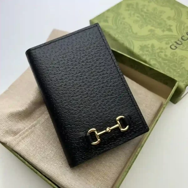 Gucci Unisex Plain Leather Folding Card Holders Wallet