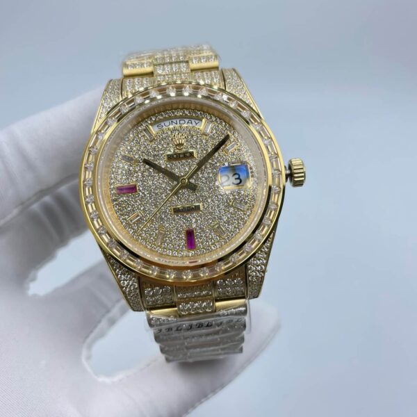 Rolex Iced Out Day Date Pave Rainbow Dial Yellow Gold Watch