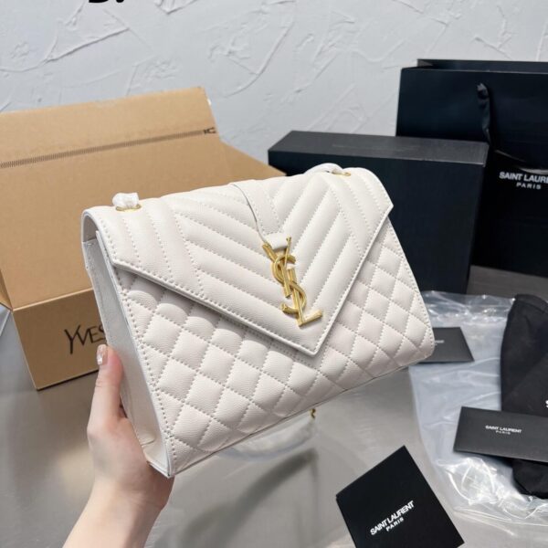 Saint Laurent Envelope Medium Quilted Textured-leather Shoulder Bag - Off-white