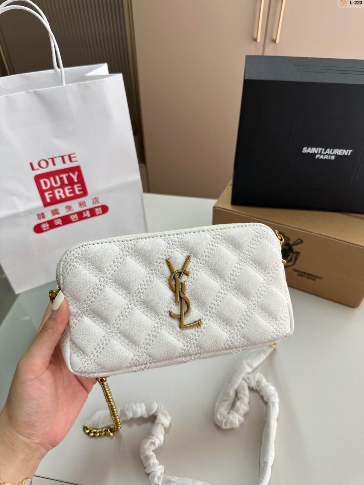 Yves Saint Laurent White Quilted Lambskin Double Zip Becky Leather Bag