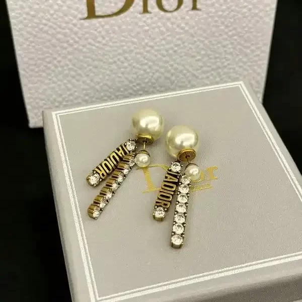 Christian Dior Resin Pearl Stud Antique Gold-Finish Metal Earrings