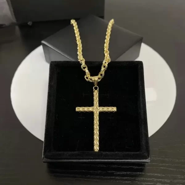 Chrome Hearts Real 925 Sterling Silver Gold Finish Cross Pendant Necklace