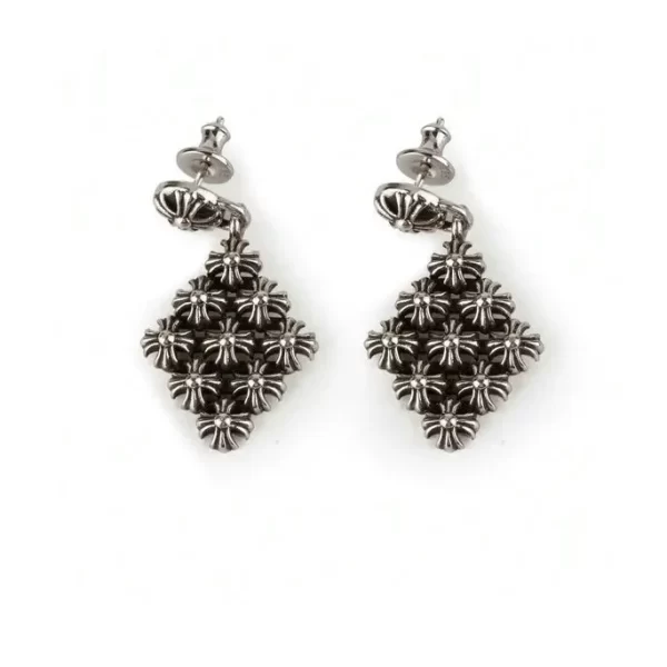 Chrome Hearts Style Cross Flower Earrings, Sterling Silver Earrings,