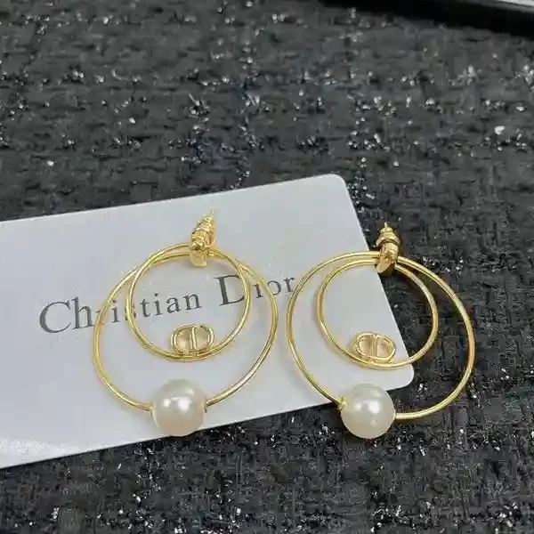 Dior Pearl Tribal Hoop Gold Earrings