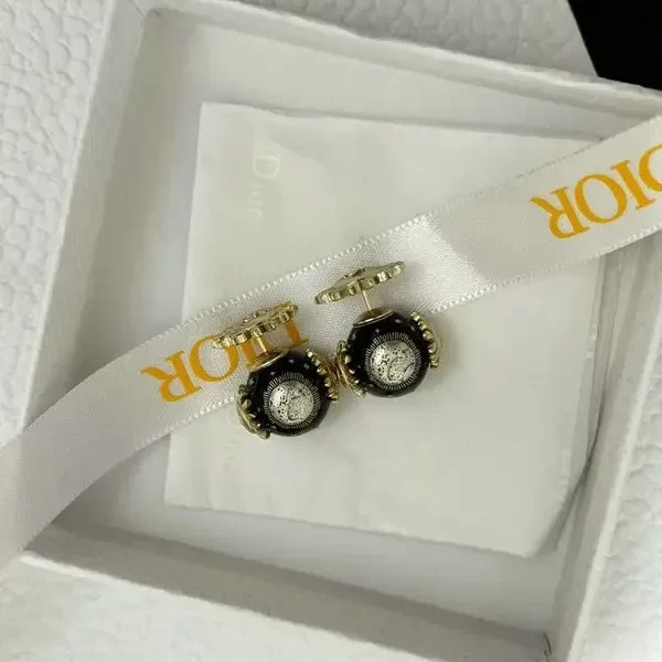 Dior Women Tribales Button Stud Earrings- Black or Gold