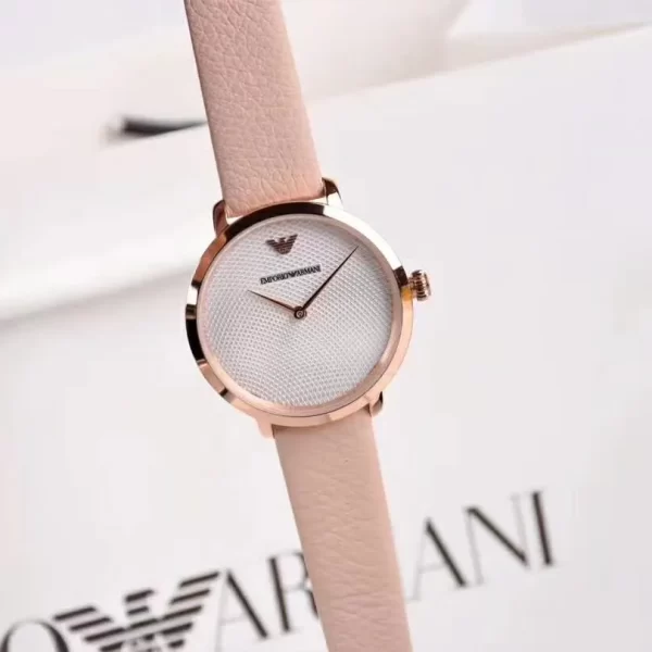 Emporio Armani Women’s Quartz Pink Leather Strap Silver Dial Watch