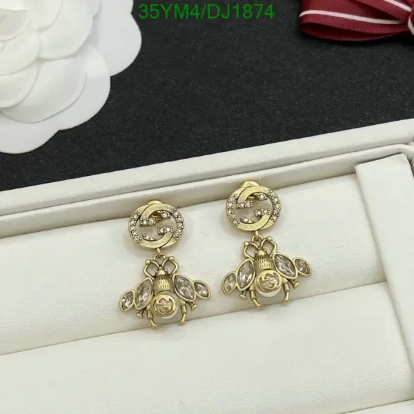 Gucci Interlocking G Bee Drop Metal Logo Earrings