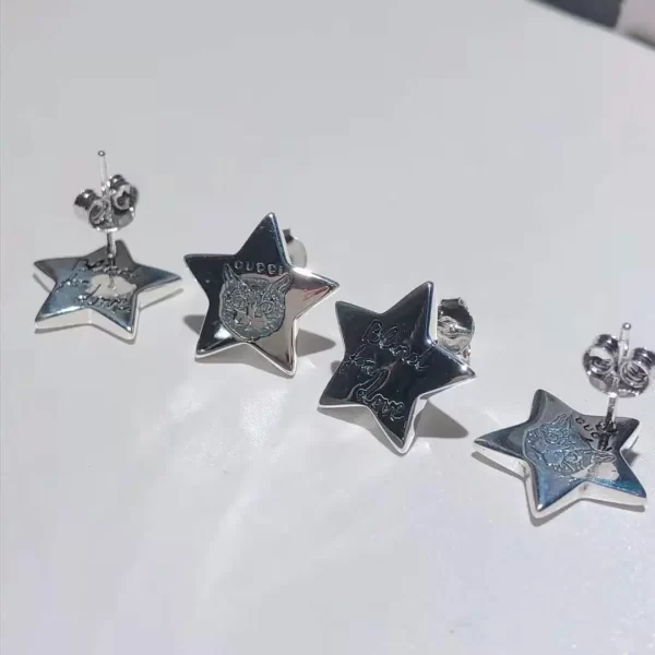 Gucci Two Pairs Silver Star Earrings Studs