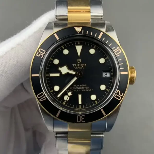 Tudor Heritage Black Yellow Gold Two-Tone Black Dial Watch