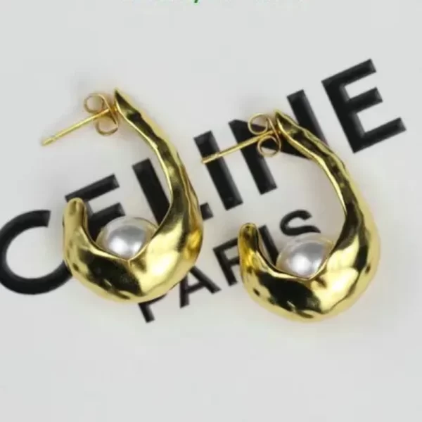 Celine Sterling Silver Gold Plated White Fresh Water Pearl Earrings