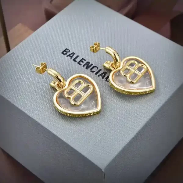 Balenciaga BB Heart Drop Gold Earrings