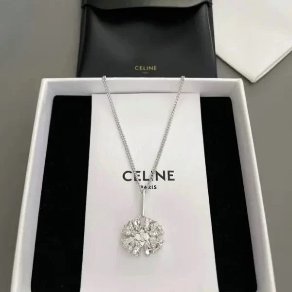 Celine Diamond Flower Cluster Pendant Necklace in Silver