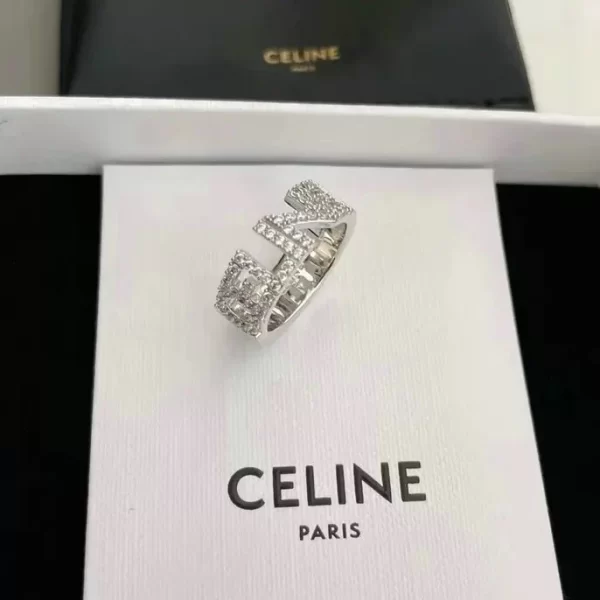 Celine Monochroms Strass Ring In Brass With RhodIum Finish And Crystals Silver