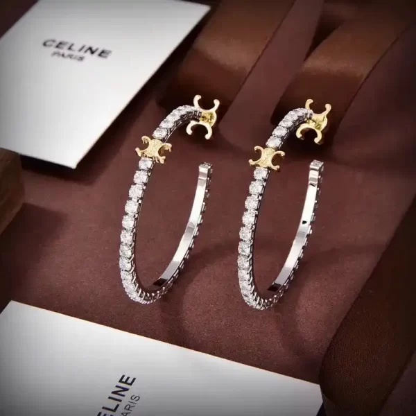 Celine Silver Monogram Earrings With Diamonds