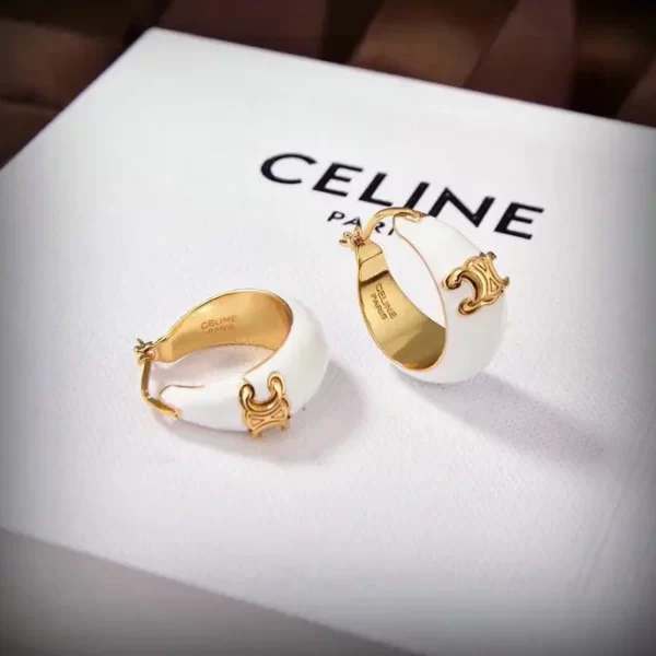 Celine White Enameled Hoop Earrings