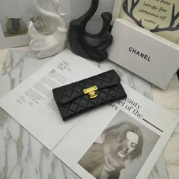 Chanel Long Flap Wallet Black Quilted Caviar Classic Wallet