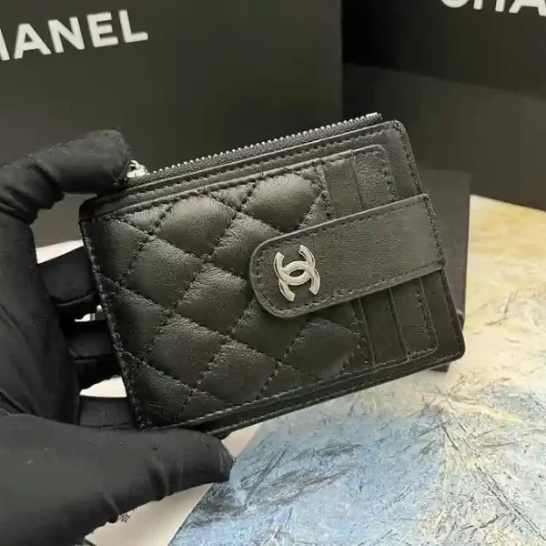 Chanel Unisex Lambskin Blended Fabrics Plain Leather Folding Wallet