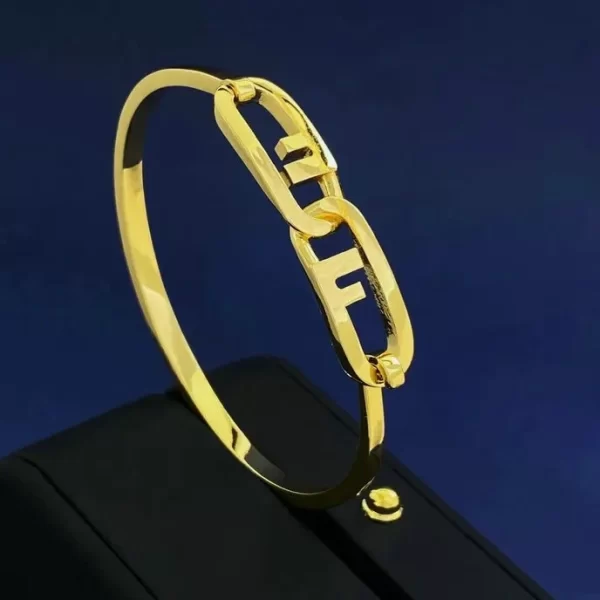 Fendi Double F And Cz Gold Tone Crysta Lock Bracelet