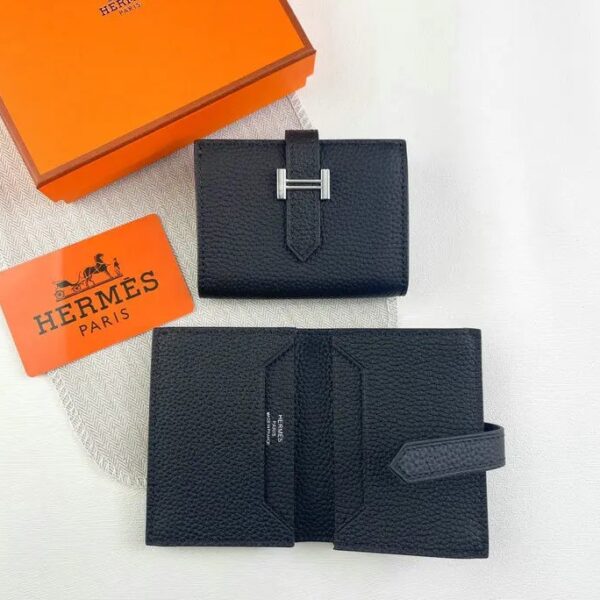 HERMES Bearn Monochrome Compact Wallet in Black Epsom Black hardware Leather