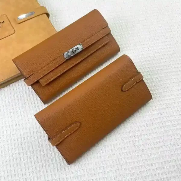 Hermes Gold Vaux Epson Kelly Long Stamp Leather Wallet