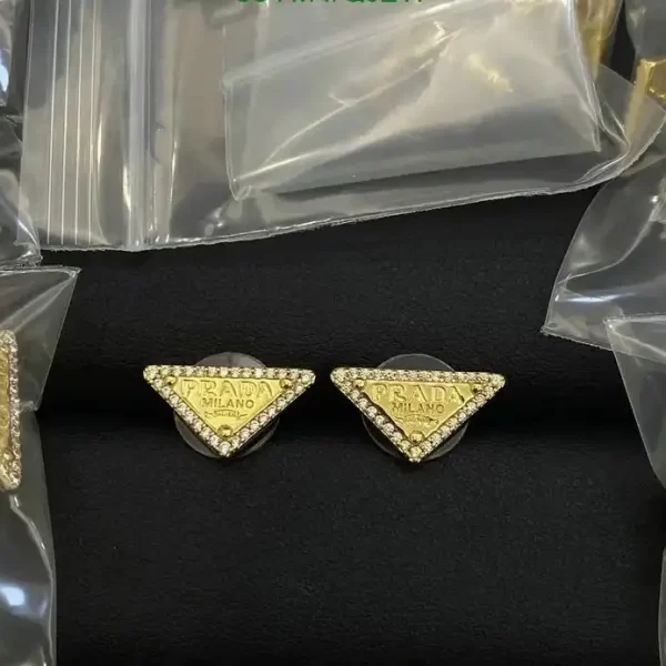 Prada Crystal-Embellished Triangle Symbole Stud Earrings