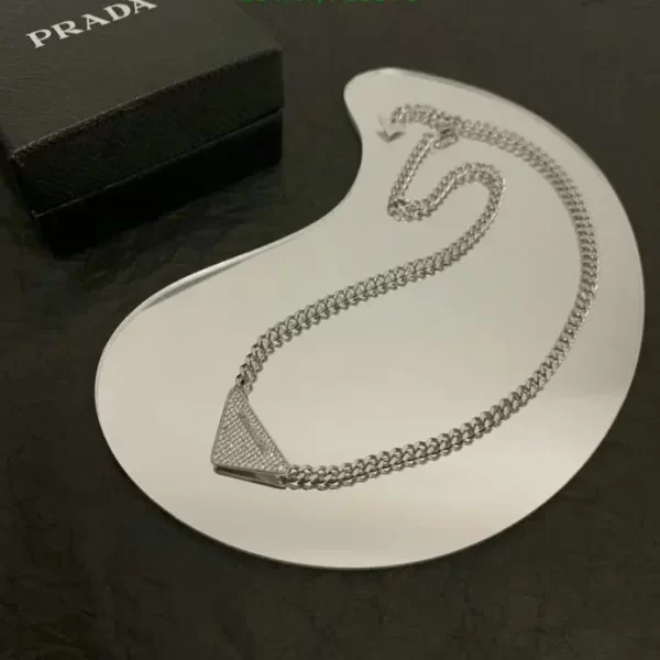 Prada Mini Remake Silver Triangle Necklace