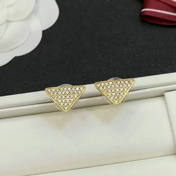 Prada Yellow Gold Diamond Triangle Stud Earrings